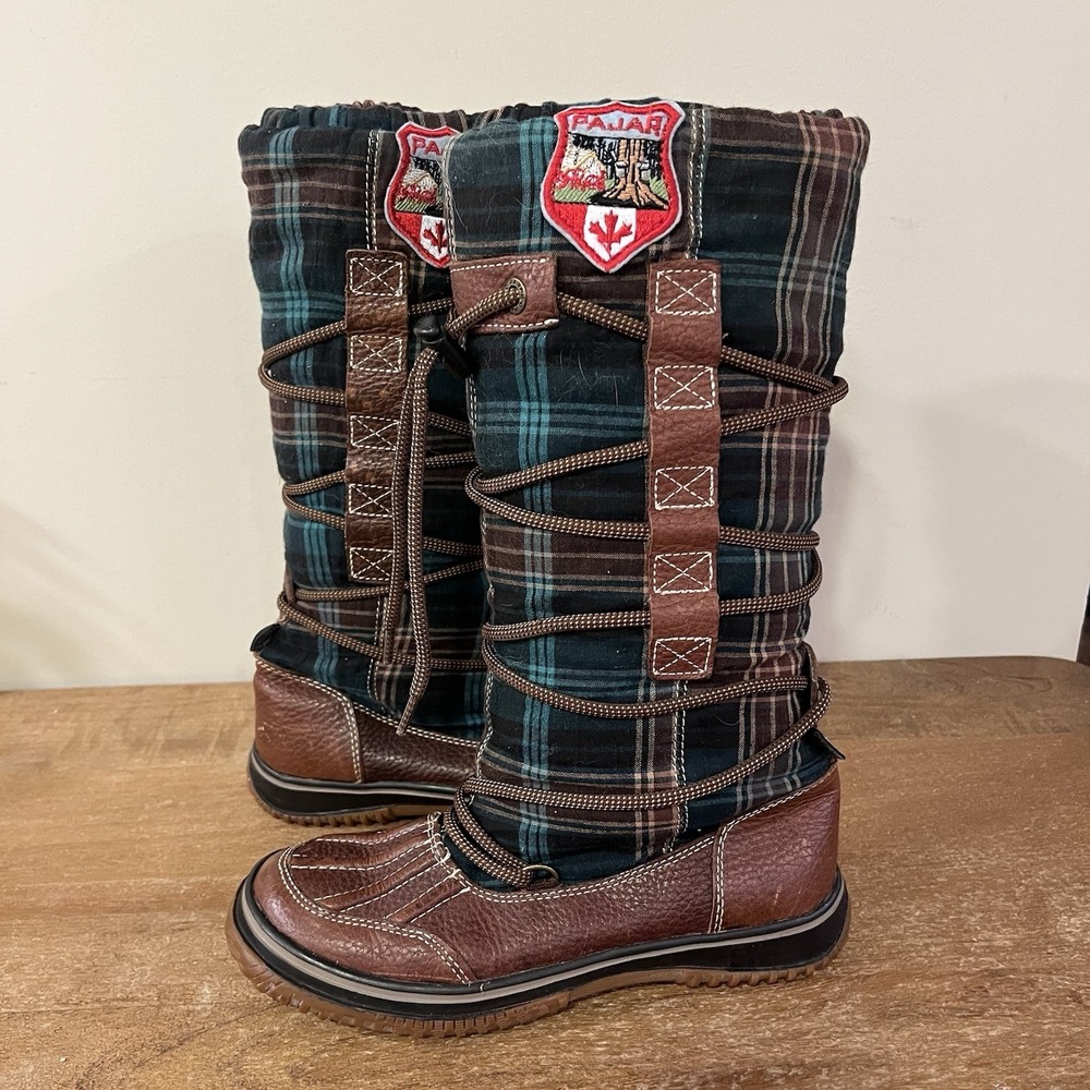 Pajar Grip Tall Plaid Duck Boots Womens 5.5 Insulated Lace Wrap Winter Snow